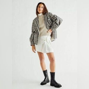 We the Free Luminary Plaid Flannel Jacket Blazer Double Breasted Neutral Tan S